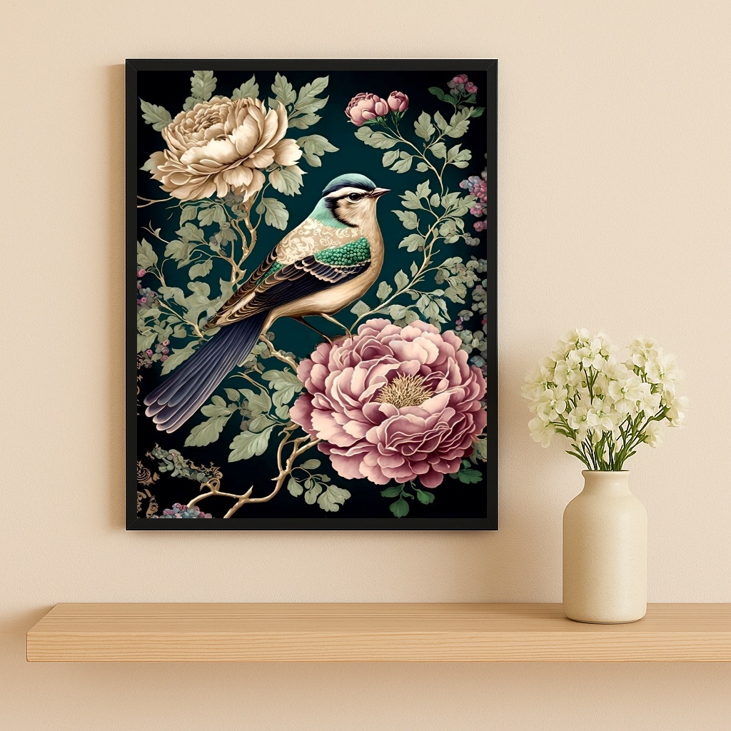 Quadro Decorativo Pássaro e Flores