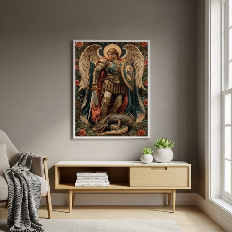 Quadro Decorativo Pintura São Miguel Arcanjo - 70x50cm