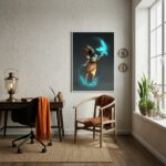 Quadro Decorativo Pocahontas e Pássaro Azul - 70x50cm