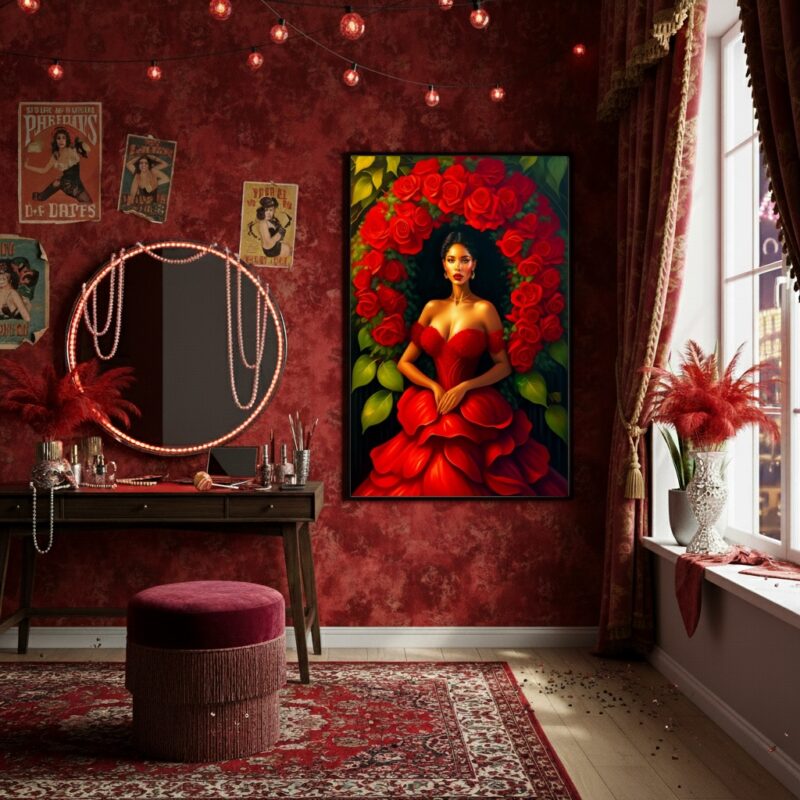 Quadro Decorativo Pomba Gira Rosa Vermelha Entidade -70x50cm