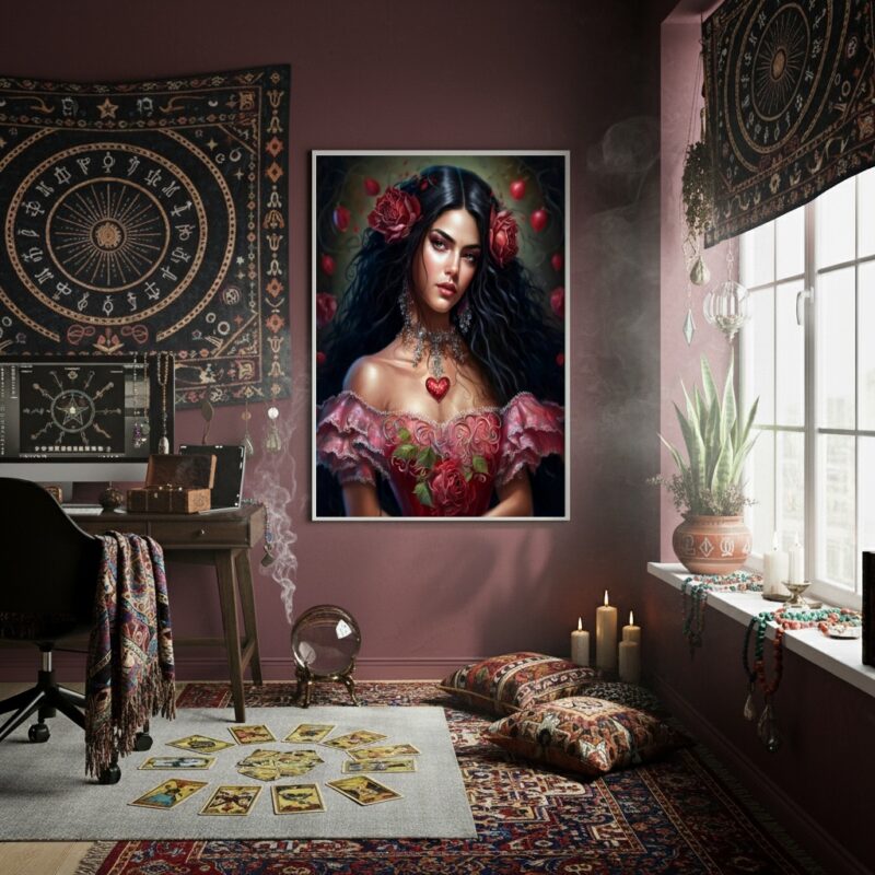Quadro Decorativo Pombagira Cigana Rosa Vermelha - 70x50cm