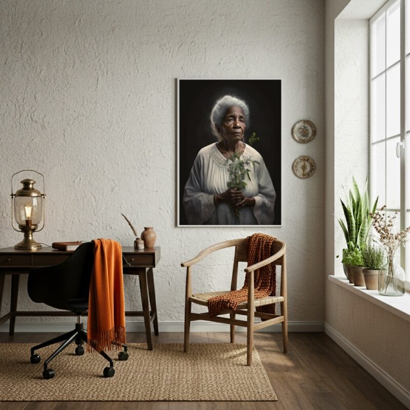 Quadro Decorativo Preta Velha Vestes Brancas - 70x50cm
