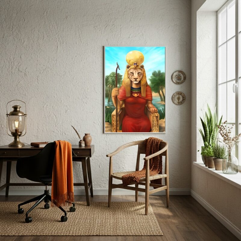 Quadro Decorativo Sekhmet Deusa Egípcia da Guerra - 70x50cm