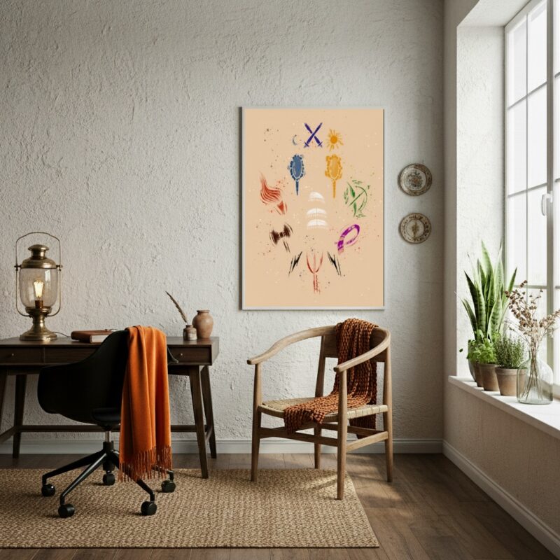 Quadro Decorativo Símbolos de Diversos Orixás - 70x50cm