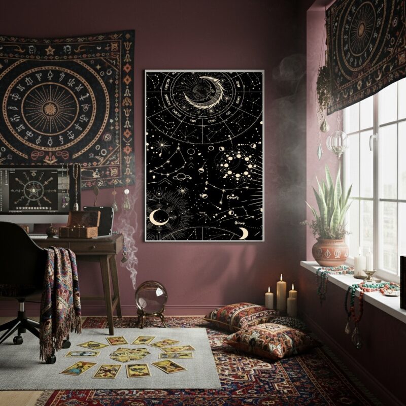 Quadro Decorativo Tema Astrológico e Celestial - 70x50cm