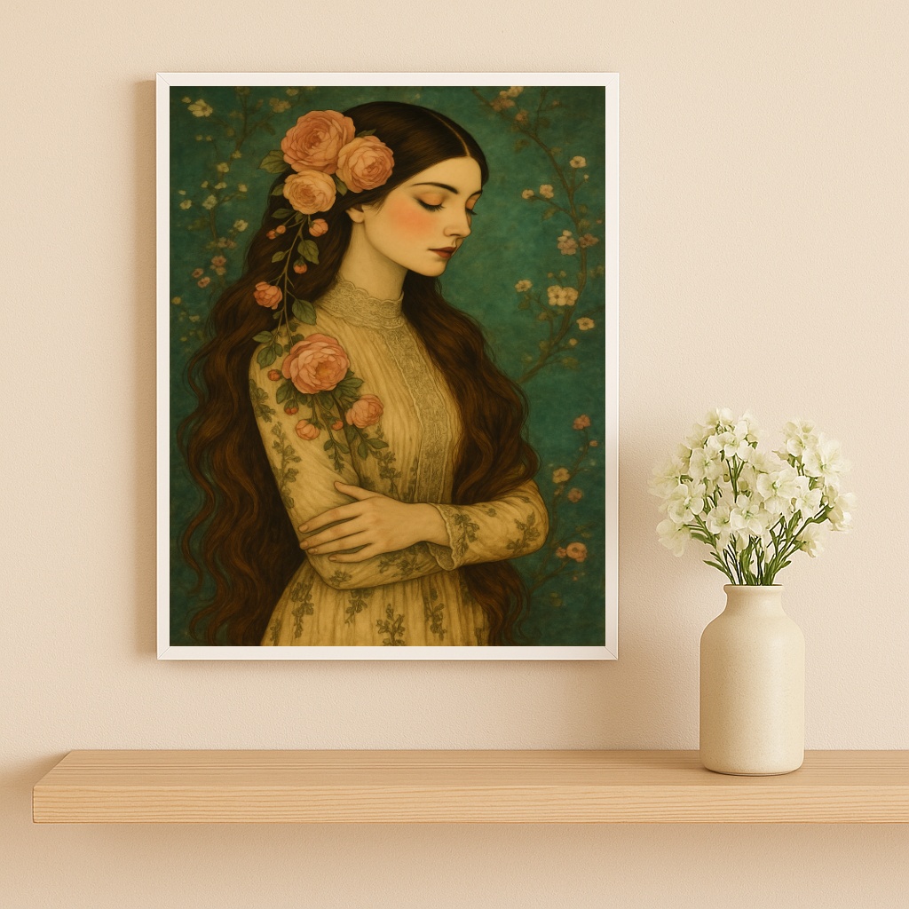 Quadro Decorativo Vintage Mulher Floral