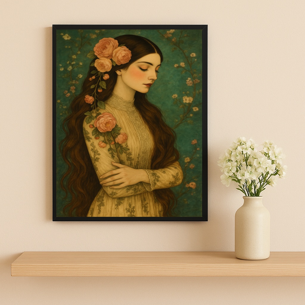 Quadro Decorativo Vintage Mulher Floral