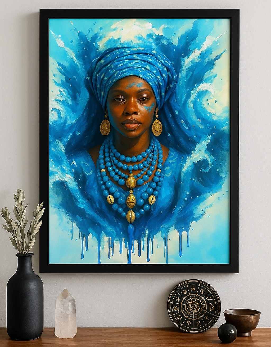 Quadro Decorativo Yemanjá Aquarela Azul