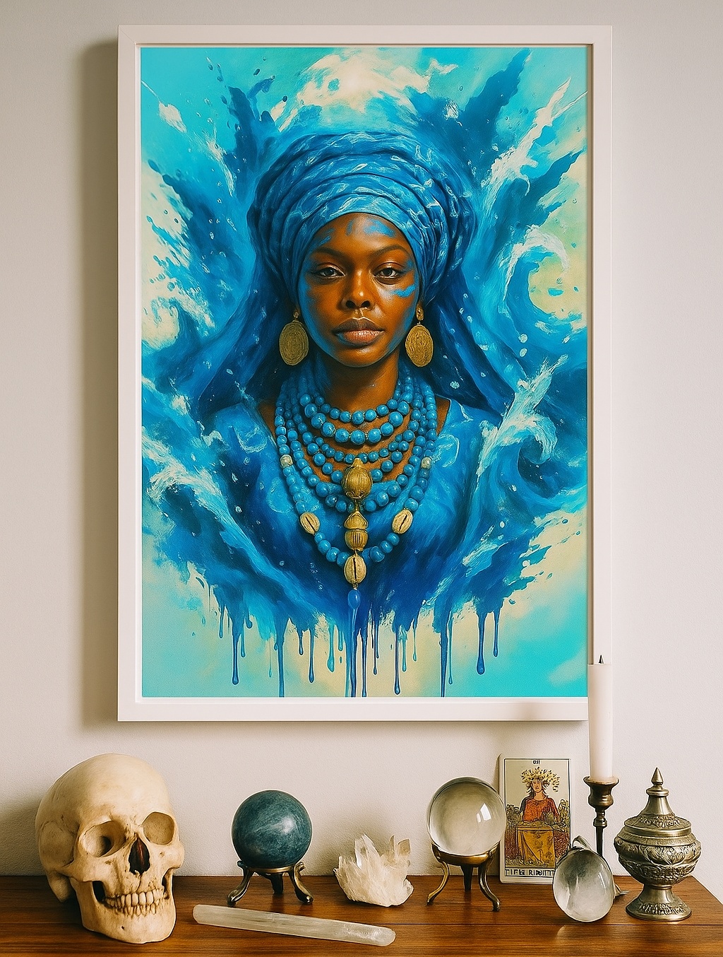 Quadro Decorativo Yemanjá Aquarela Azul