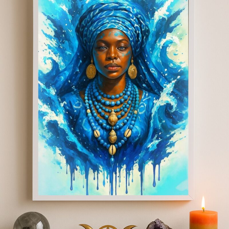 Quadro Decorativo Yemanjá Aquarela Azul