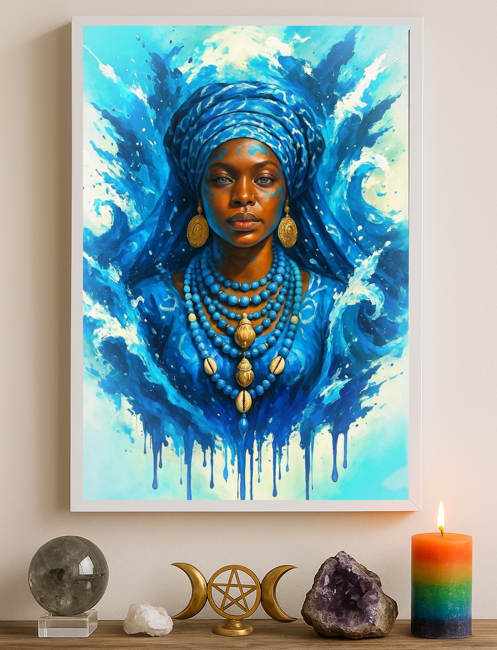 Quadro Decorativo Yemanjá Aquarela Azul