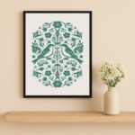 Quadro Minimalista Passarinhos Folk Art Verde