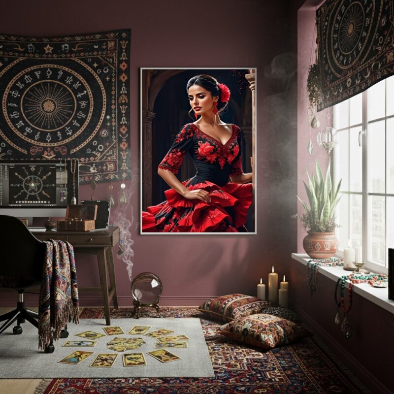 Quadro Mulher Cigana com Traje de Dança Flamenca - 70x50cm