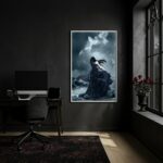 Quadro Mulher Vestido Preto à Beira-Mar na Noite - 70x50cm