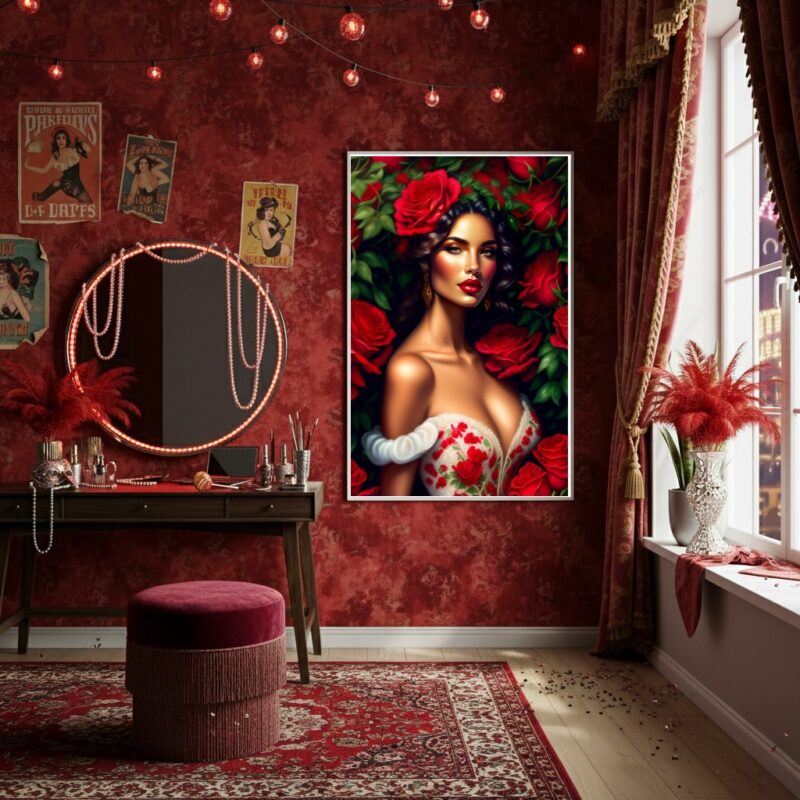 Quadro Pomba Gira Rosa Vermelha Entidade Espiritual -70x50cm