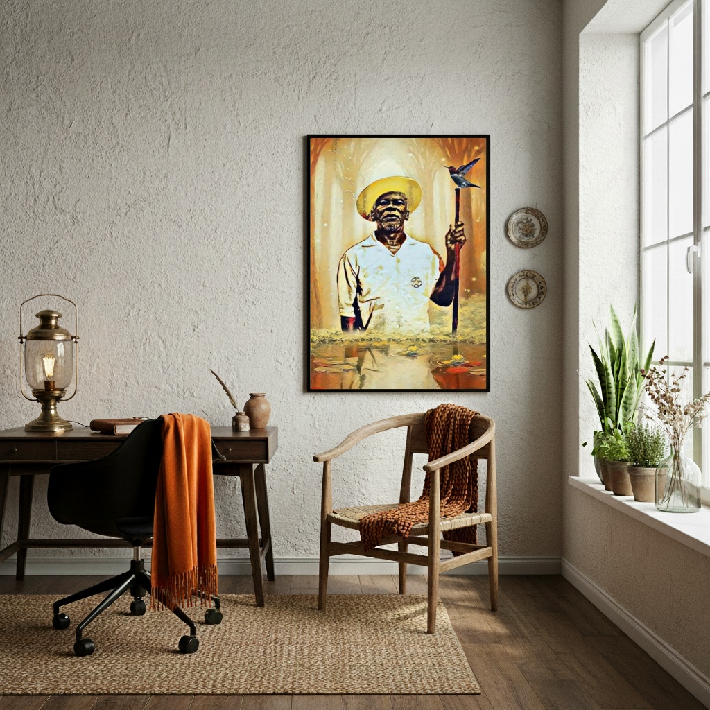 Quadro Preto Velho - Entidade Espiritual Venerada - 70x50cm