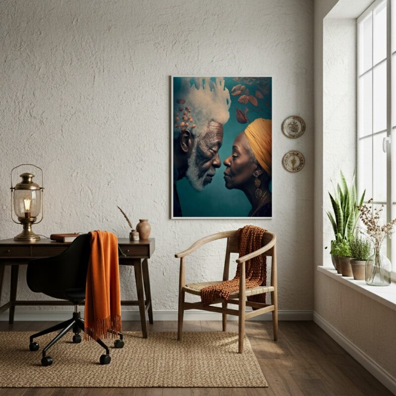 Quadro Preto Velho e Preta Velha Fundo Azul - 70x50cm