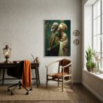 Quadro Preto Velho e Preta Velha com Vestes Verdes - 70x50cm