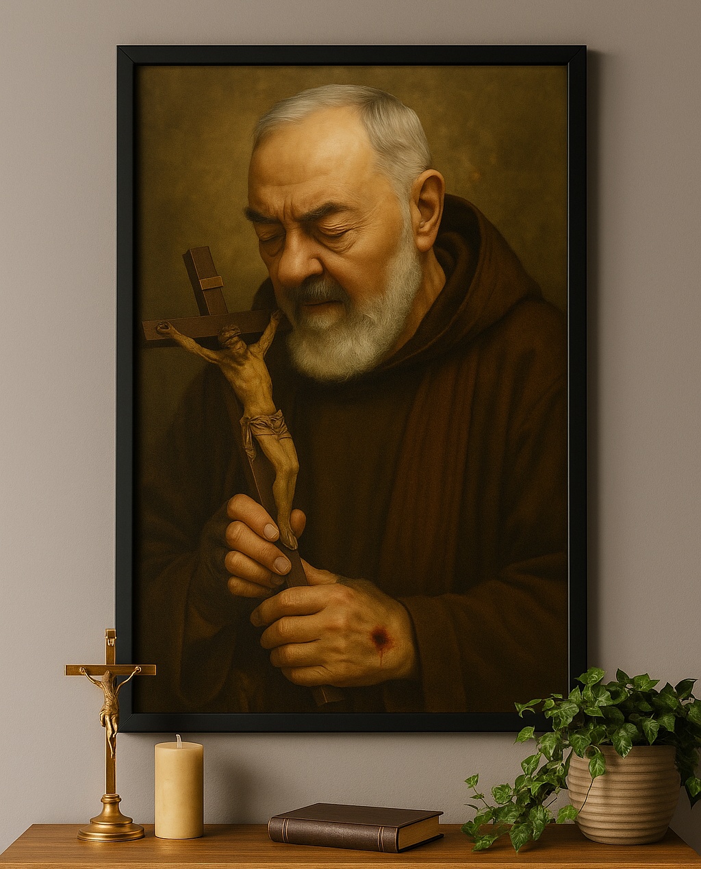 Quadro Religioso Padre Pio Com Jesus