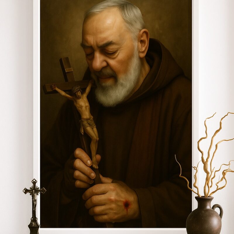 Quadro Religioso Padre Pio Com Jesus