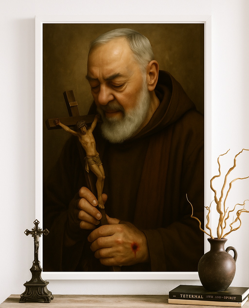 Quadro Religioso Padre Pio Com Jesus