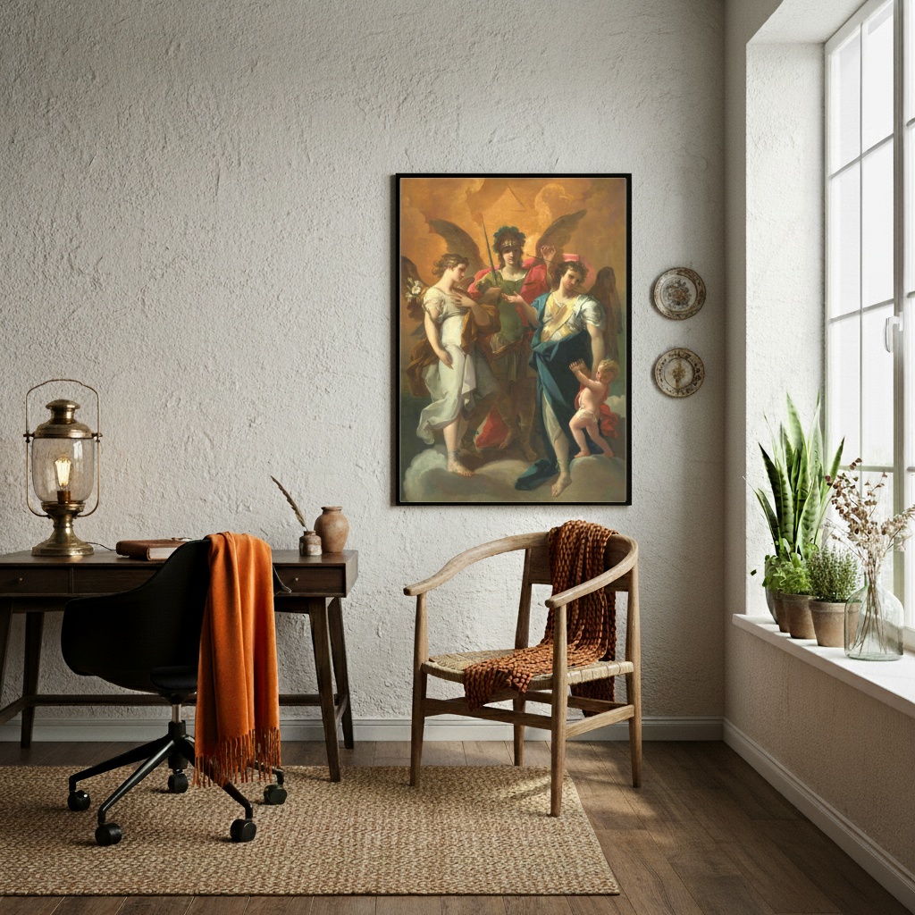 Quadro Três Arcanjos - São Miguel -Gabriel e Rafael -70x50cm