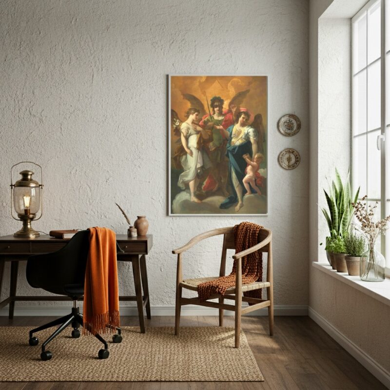Quadro Três Arcanjos - São Miguel -Gabriel e Rafael -70x50cm