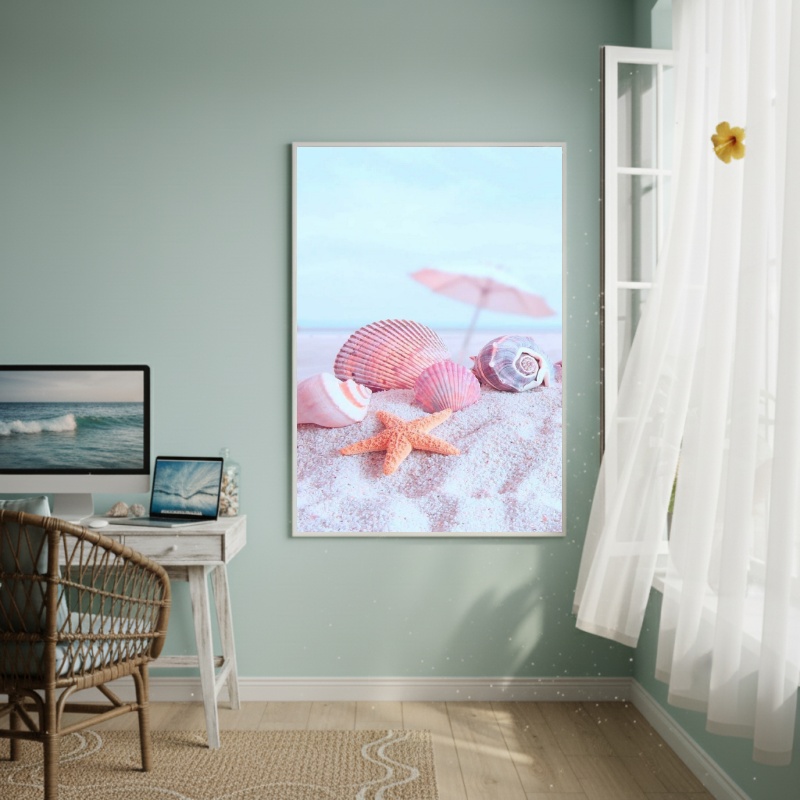 Quadro Decorativo Animais Marinhos Rosas - 70x50cm