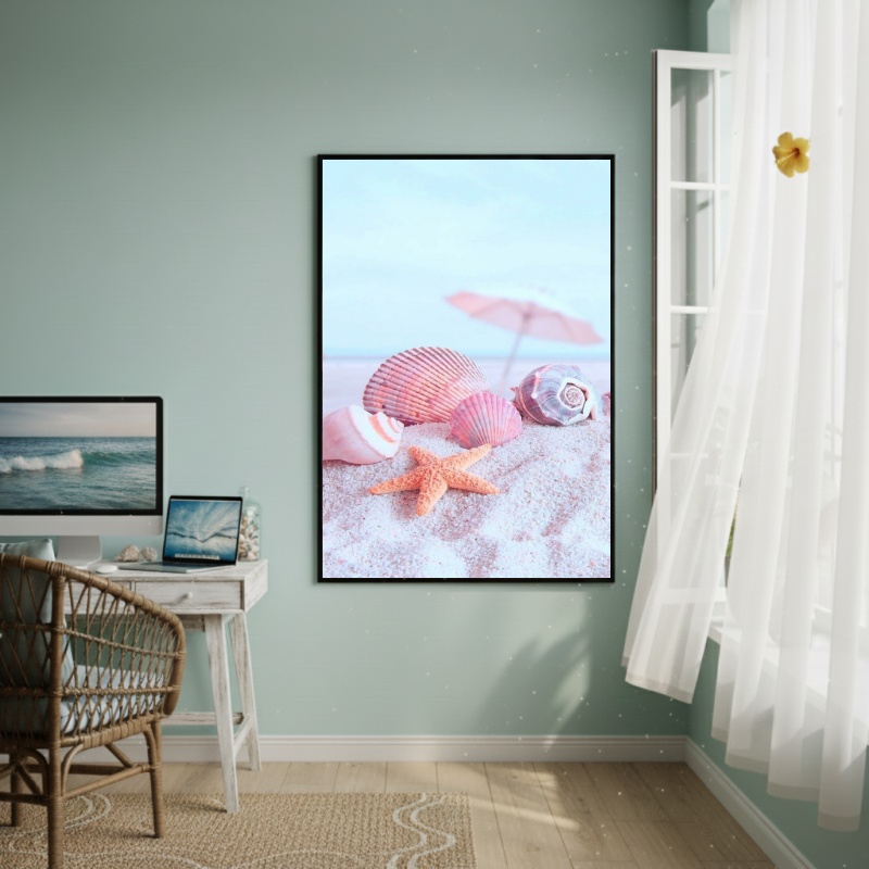 Quadro Decorativo Animais Marinhos Rosas - 70x50cm