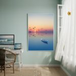 Quadro Decorativo Arte Barco Com Gaivotas - 70x50cm