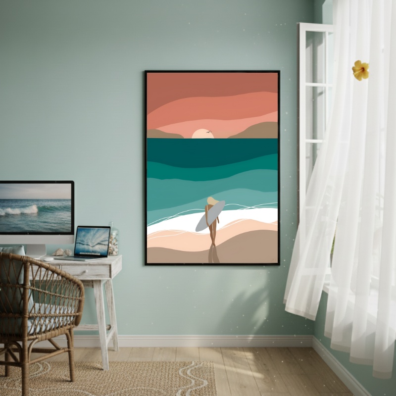 Quadro Decorativo Arte De Mulher Surfista - 70x50cm