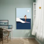 Quadro Decorativo Arte De Uma Mulher Surfando-70x50cm