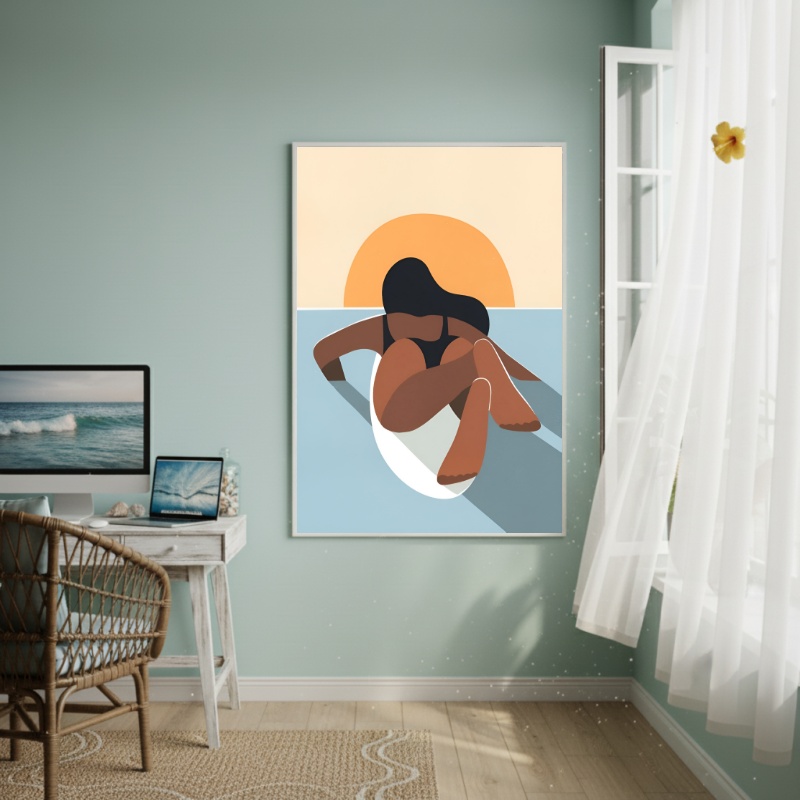 Quadro Decorativo Arte De Uma Mulher Surfista-70x50cm