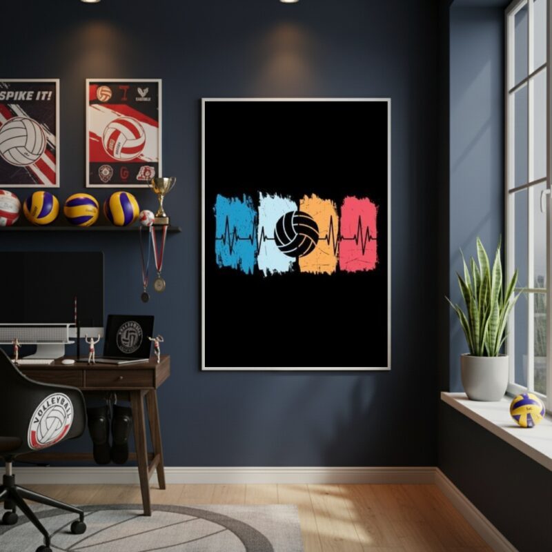 Quadro Decorativo Batimento Cardíaco Vôlei-70x50cm