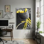 Quadro Decorativo Bike Com Flores Amarelas-70x50cm