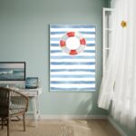 Quadro Decorativo Boia SalvaVidas Fundo Listrado-70x50cm