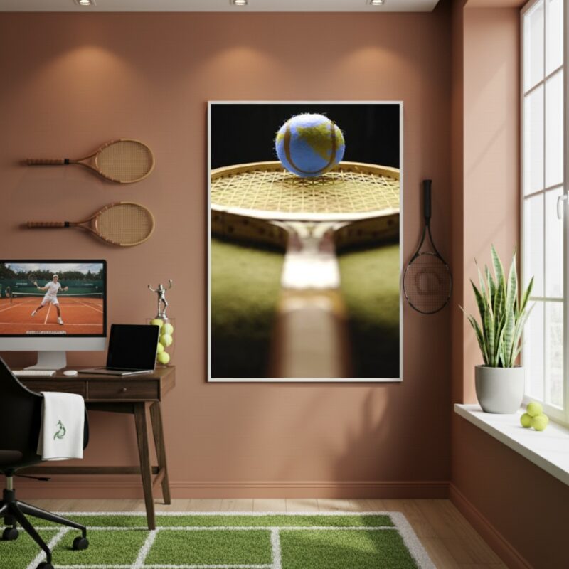 Quadro Decorativo Bola De Tênis No Centro-70x50cm