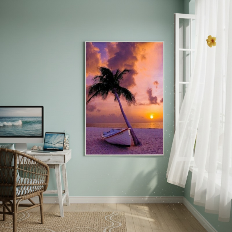 Quadro Decorativo Canoa E Palmeira-70x50cm