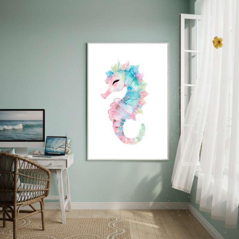 Quadro Decorativo Cavalo Marinho Colorido-70x50cm