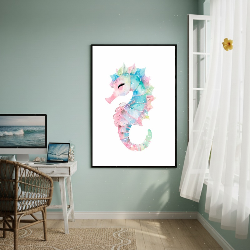 Quadro Decorativo Cavalo Marinho Colorido-70x50cm