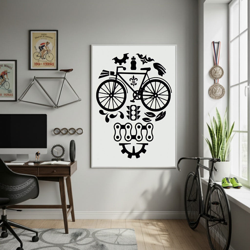 Quadro Decorativo Caveira Bicicleta-70x50cm