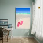 Quadro Decorativo Chinelos Rosas Na Praia-70x50cm