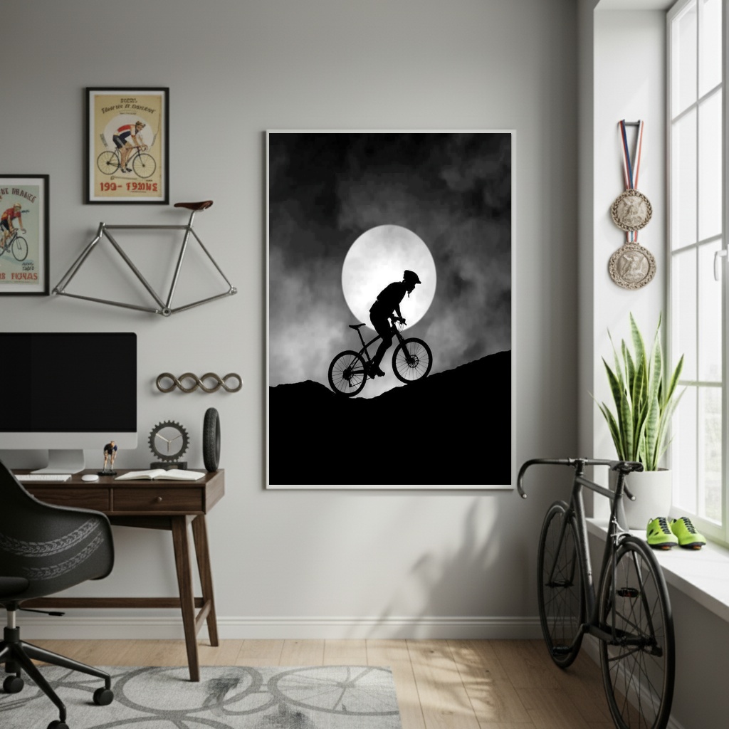 Quadro Decorativo Ciclista Ao Luar-70x50cm