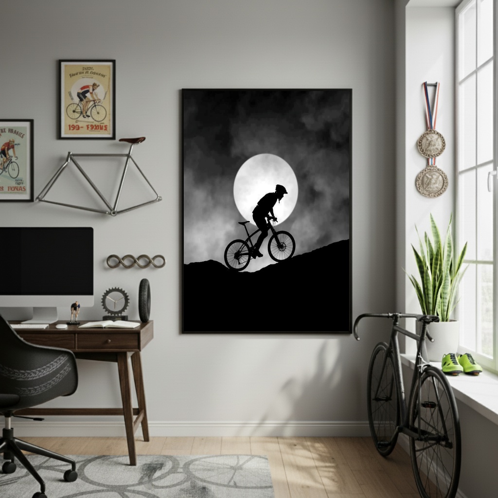 Quadro Decorativo Ciclista Ao Luar-70x50cm