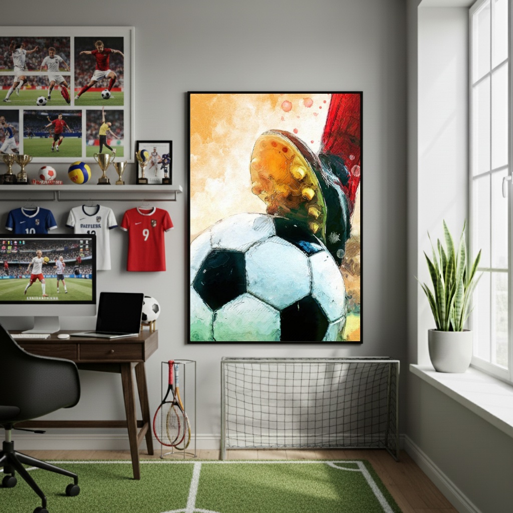 Quadro Decorativo Com Os Pés Na Bola-70x50cm