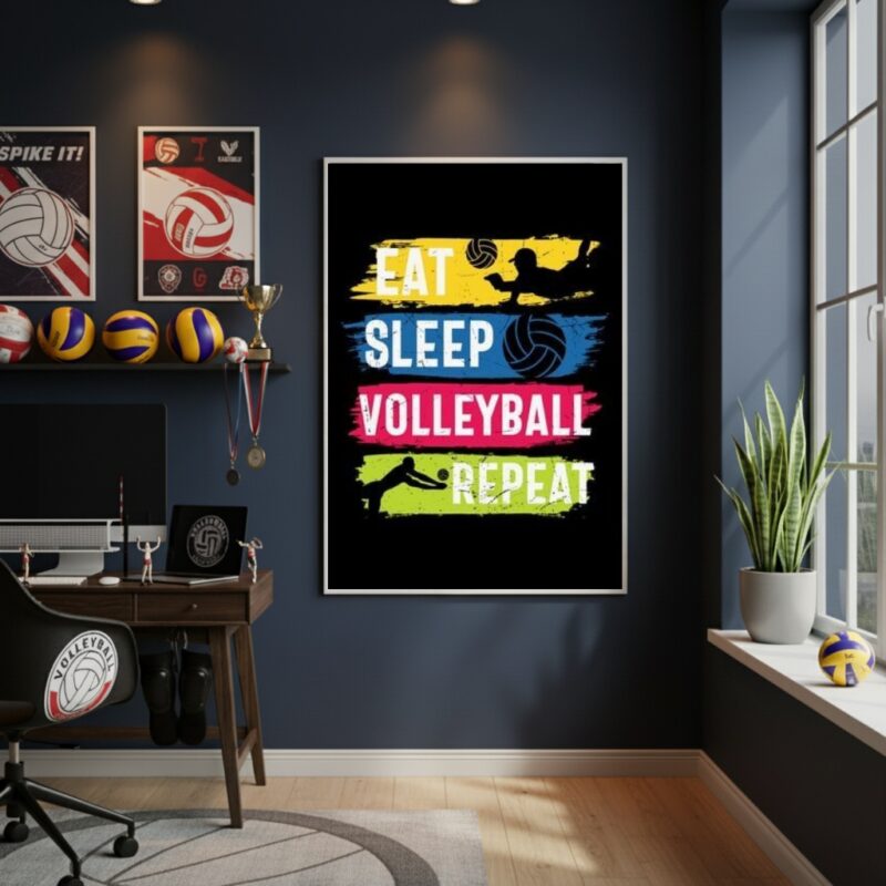 Quadro Decorativo Comer Dormir Vôlei-70x50cm