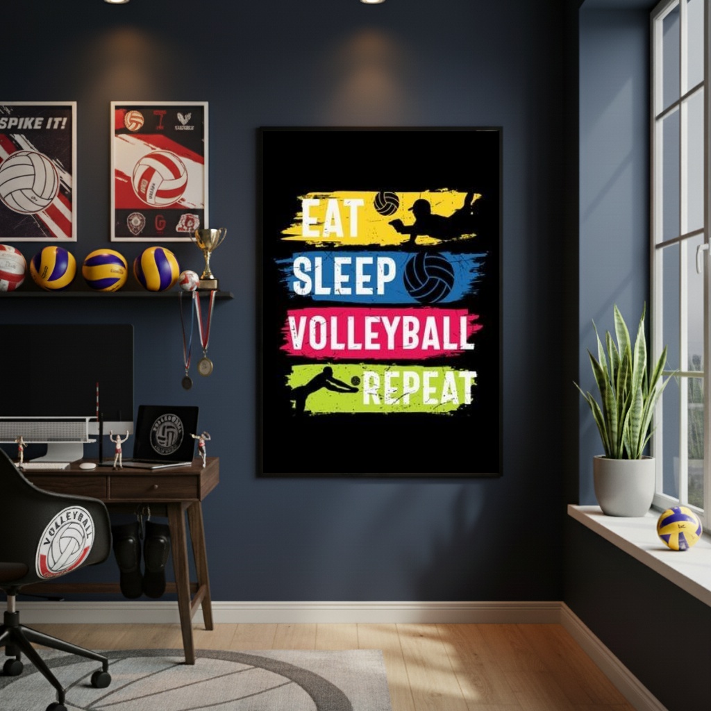 Quadro Decorativo Comer Dormir Vôlei-70x50cm