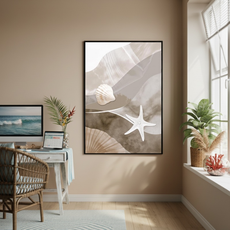 Quadro Decorativo Concha E Estrela Do Mar-70x50cm