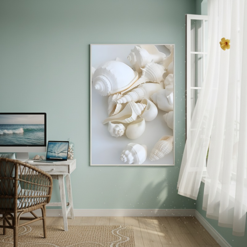 Quadro Decorativo Conchas Marinhas Brancas-70x50cm
