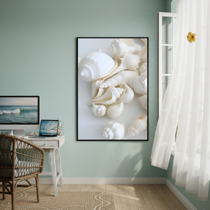 Quadro Decorativo Conchas Marinhas Brancas-70x50cm